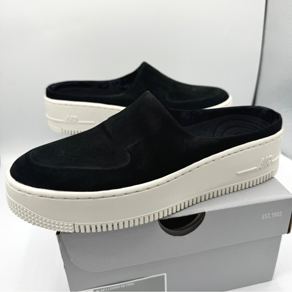 NWT Nike Air Force 1 Lover XX Black Suede Leather Slip On Mule Platform Sneakers